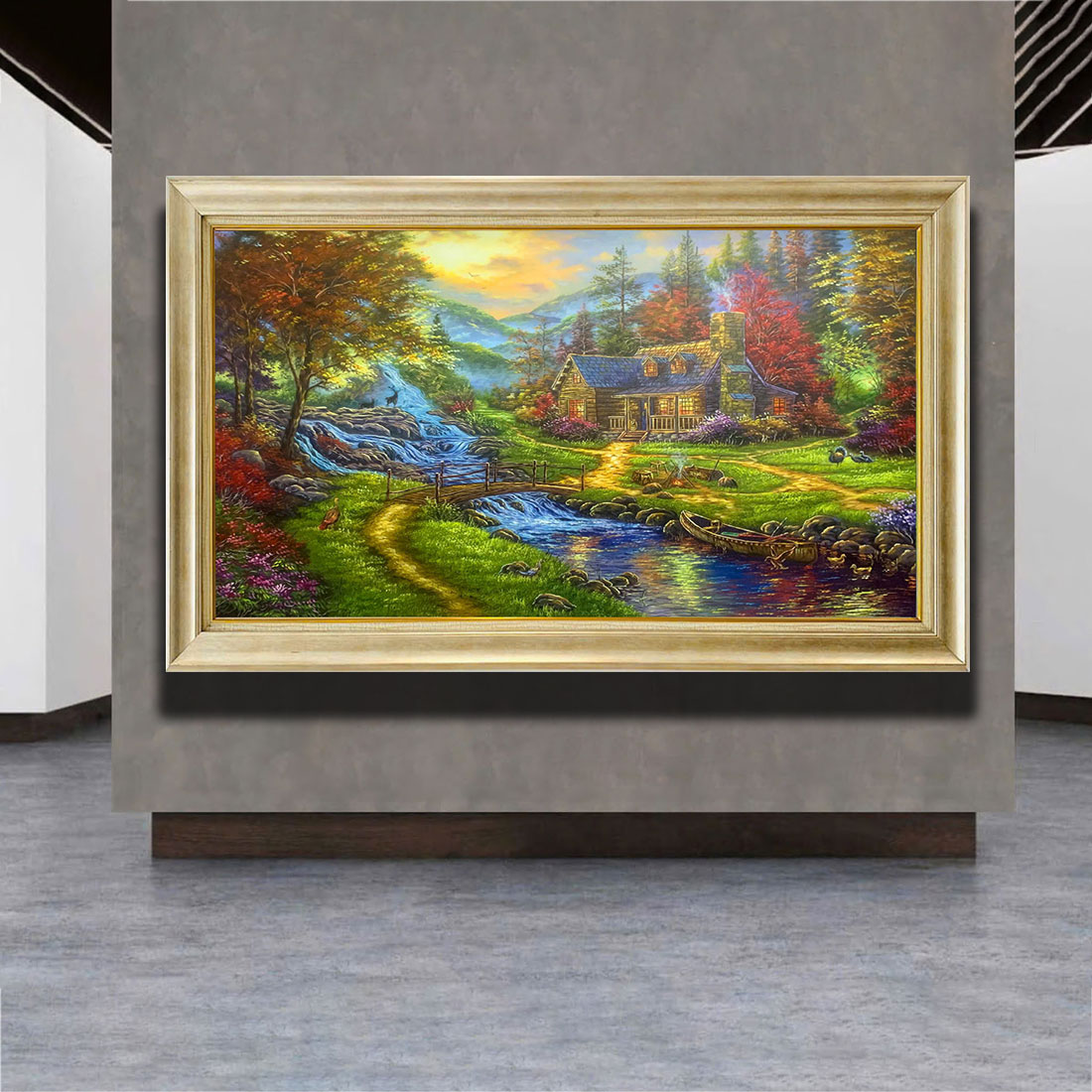 Tranh sơn dầu Ngôi Nhà Bên Suối Thu THH40