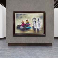 Tranh sơn dầu Phiên Chợ Sớm Trong Mưa THH51