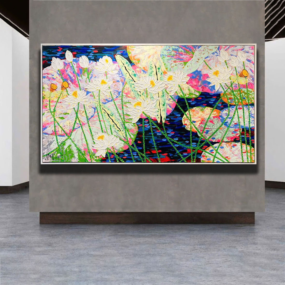 Tranh sơn dầu Sen Trắng Hòa Sắc THH37