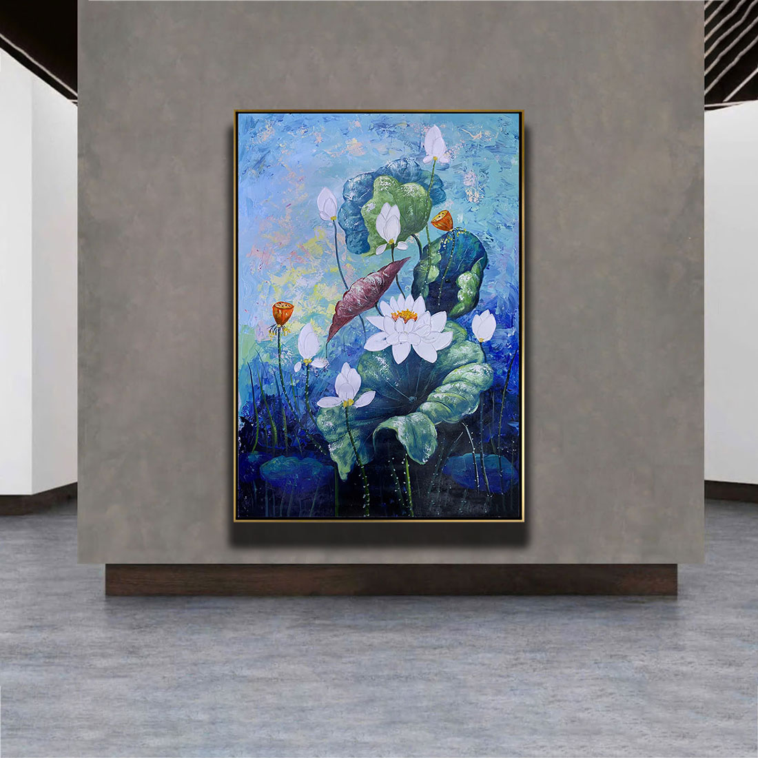 Tranh sơn dầu Sen Trắng Thuần Khiết THH31