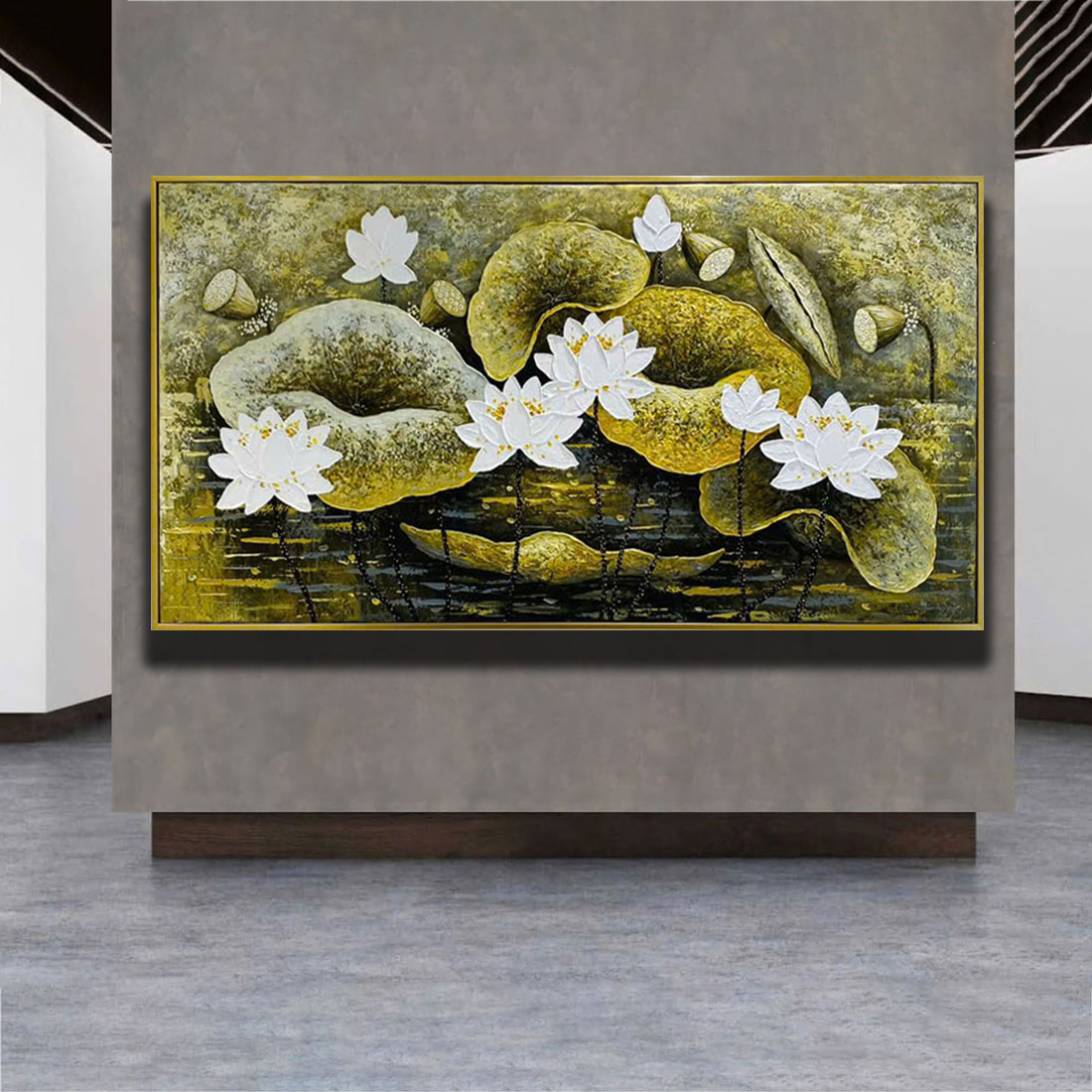 Tranh sơn dầu Sen Vàng An Lạc THH35