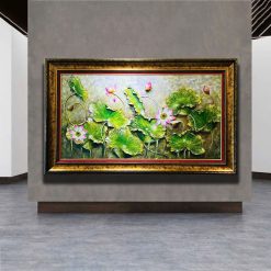 Tranh sơn dầu Sen Xanh Vượng Lộc THH36